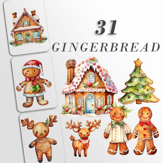 Gingerbread Clipart, Biscuit PNG bundle, Christmas Biscuits, Watercolor Gingerbread man, Gingerbread House SVG, Invitation design, Reindeer
