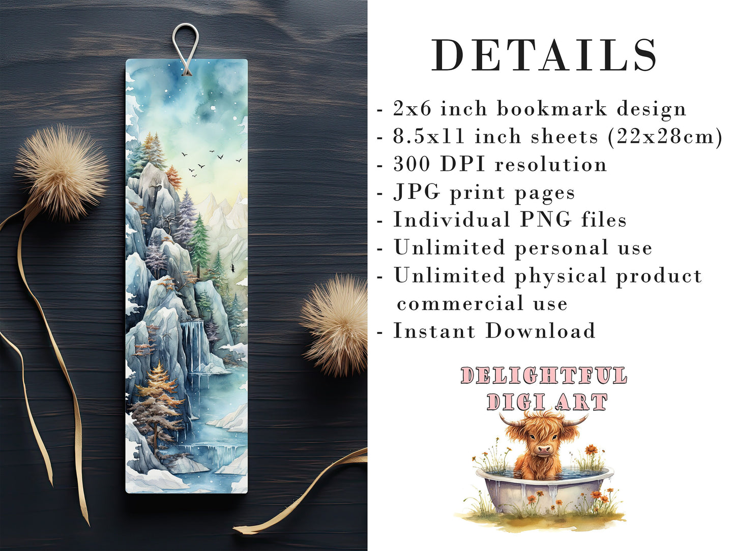 20 Winter Dreamland Printable Bookmarks| DIY Bookmark Sheets| PNG bookmark sublimation| Bookmark set| Watercolor Graphics| Print at Home