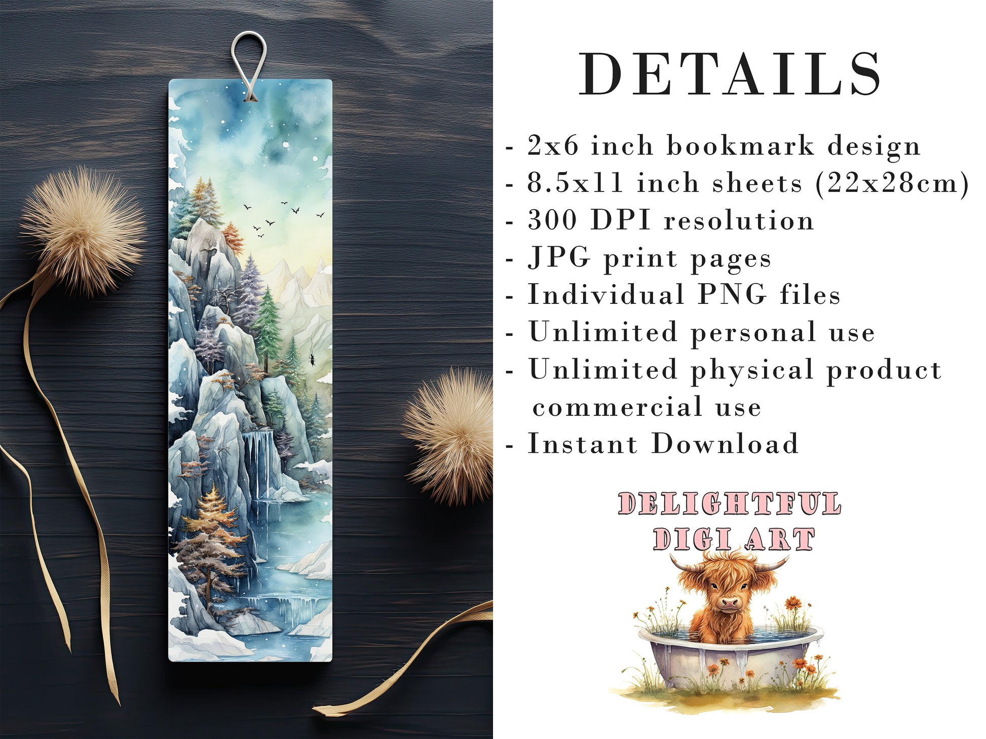 20 Winter Dreamland Printable Bookmarks| DIY Bookmark Sheets| PNG bookmark sublimation| Bookmark set| Watercolor Graphics| Print at Home