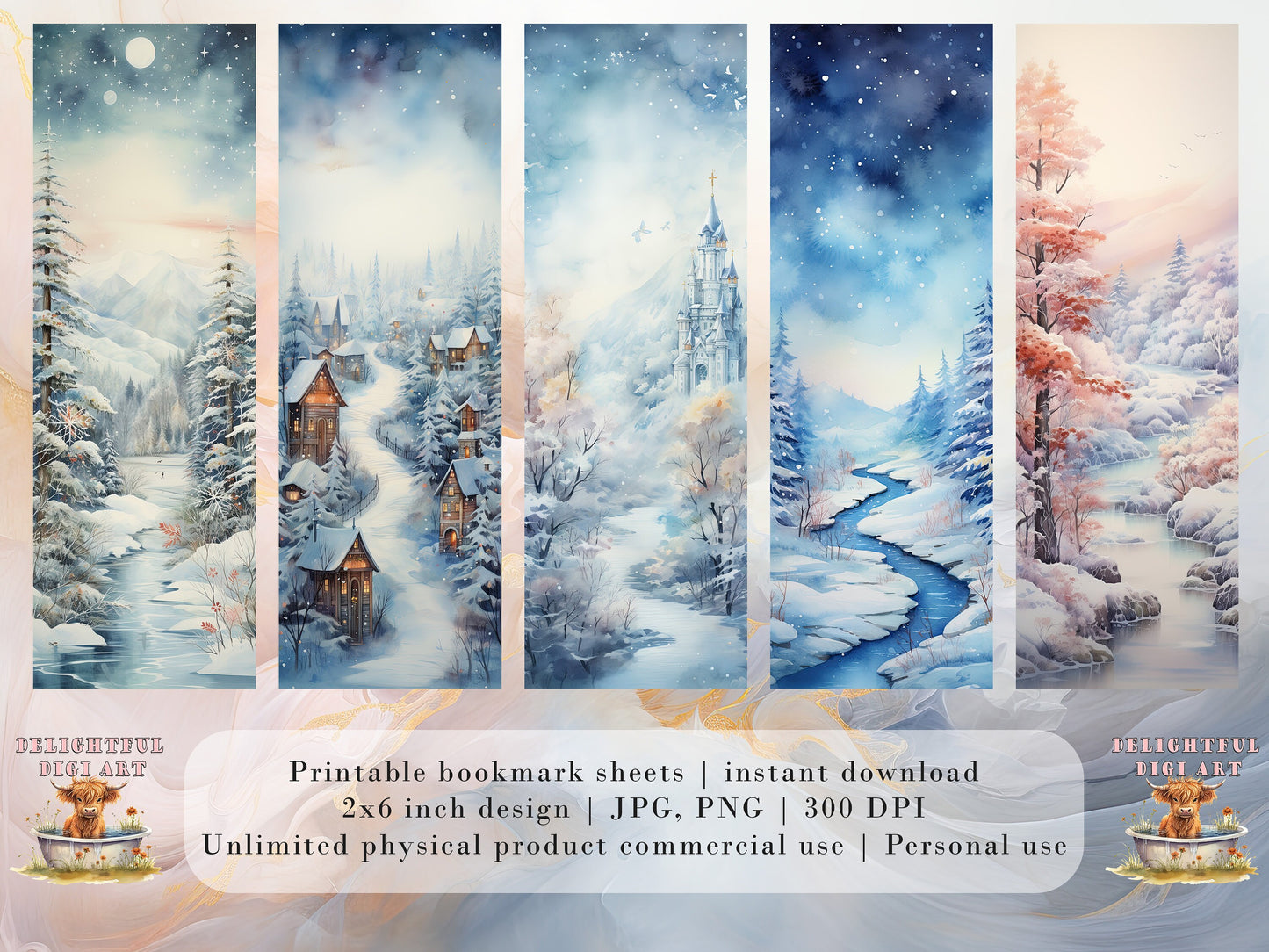 20 Winter Dreamland Printable Bookmarks| DIY Bookmark Sheets| PNG bookmark sublimation| Bookmark set| Watercolor Graphics| Print at Home