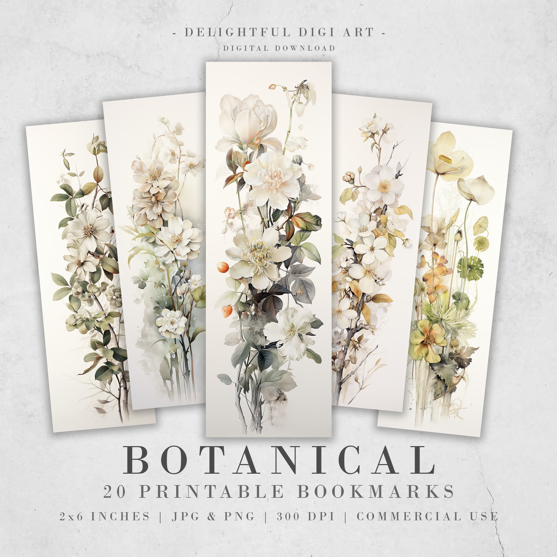 20 Botanical Watercolor Printable Bookmarks | Digital Download JPG Bookmark Set | PNG bookmark | Neutral floral sublimation bookmark set