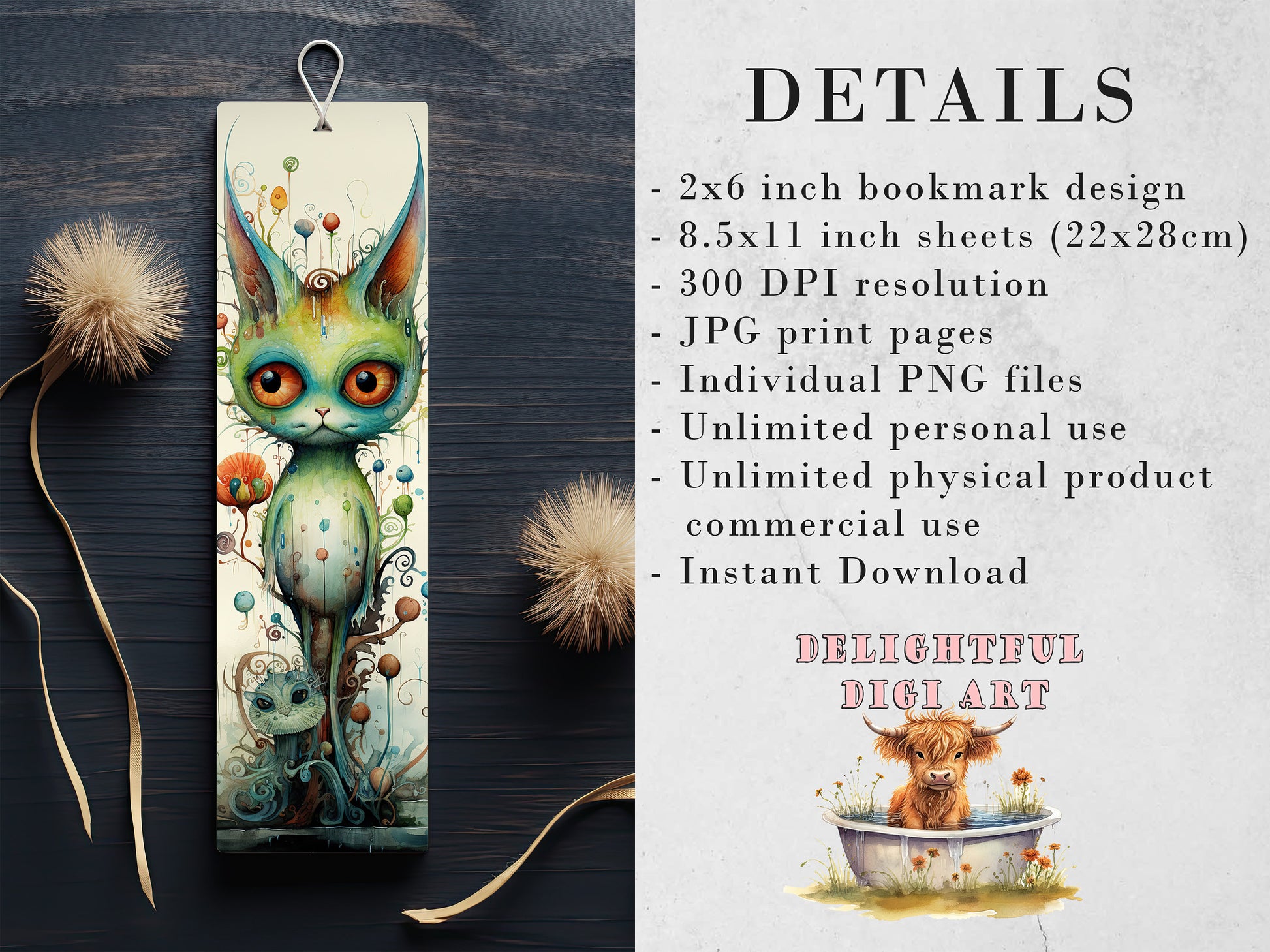 15 Quirky Creatures Printable Bookmarks | Digital Download JPG Bookmark Set| PNG bookmark sublimation | Whimsical bookmark set| Fussy Cuts