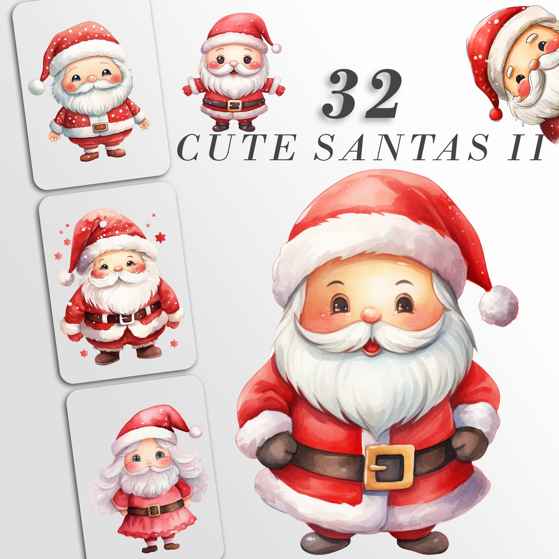 Cute Santa Clipart: Santa Claus Art for Christmas Crafts and Decor | PNG Bundle | Digital Download | Sublimation files | Kawaii X-mas Pack