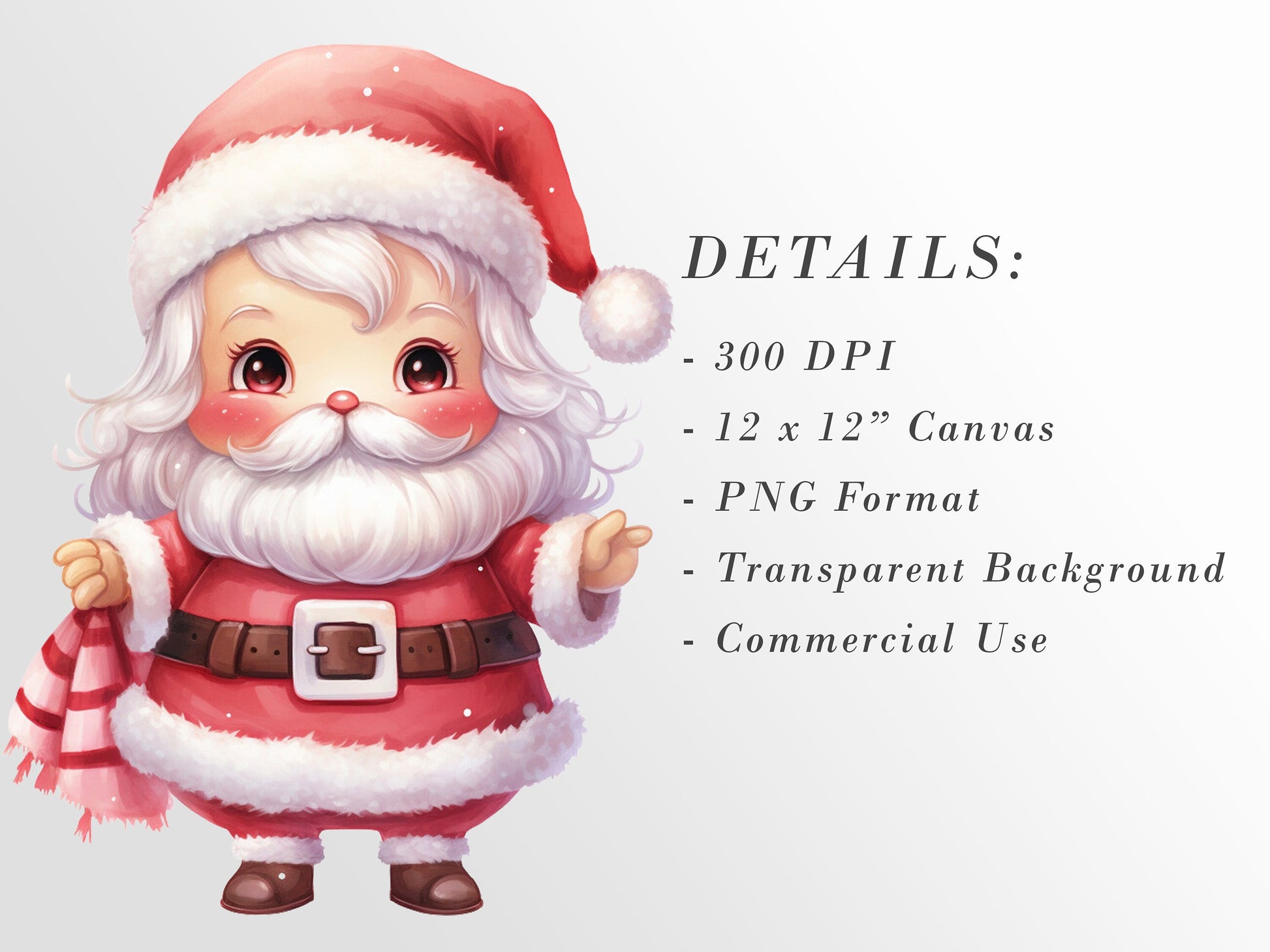 Cute Santa Clipart: Santa Claus Art for Christmas Crafts and Decor | PNG Bundle | Digital Download | Sublimation files | Kawaii X-mas Pack