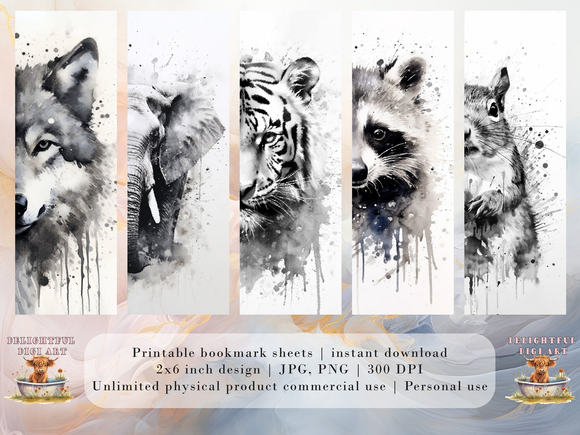 10 Black and White Animal Printable Bookmarks | Digital Download JPG Bookmark Sheets | PNG bookmark sublimation | Animals bookmark set