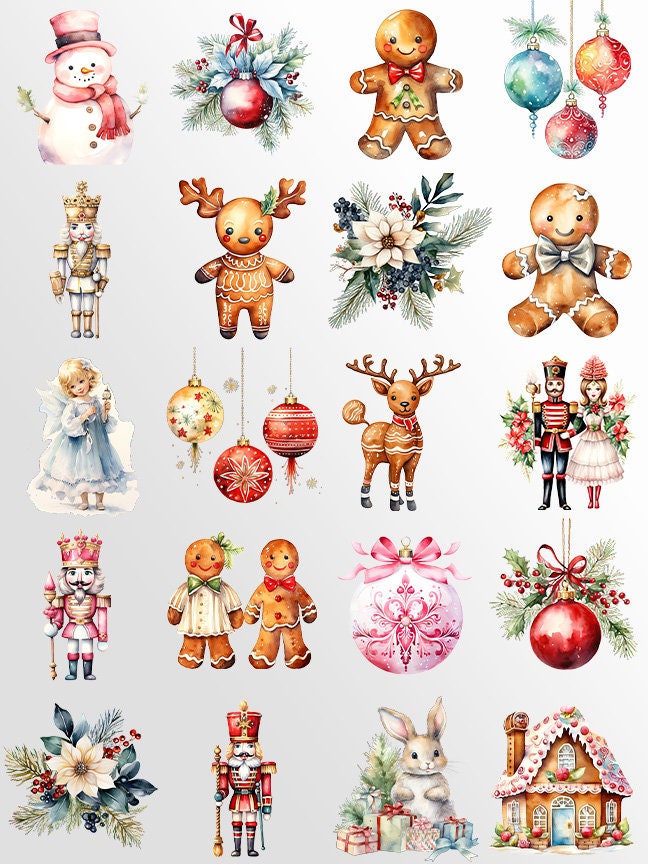 Cute Christmas Clipart: Christmas Crafts and Decor | PNG Bundle | Digital Download | Sublimation files | Watercolor X-mas Pack| Junk Journal