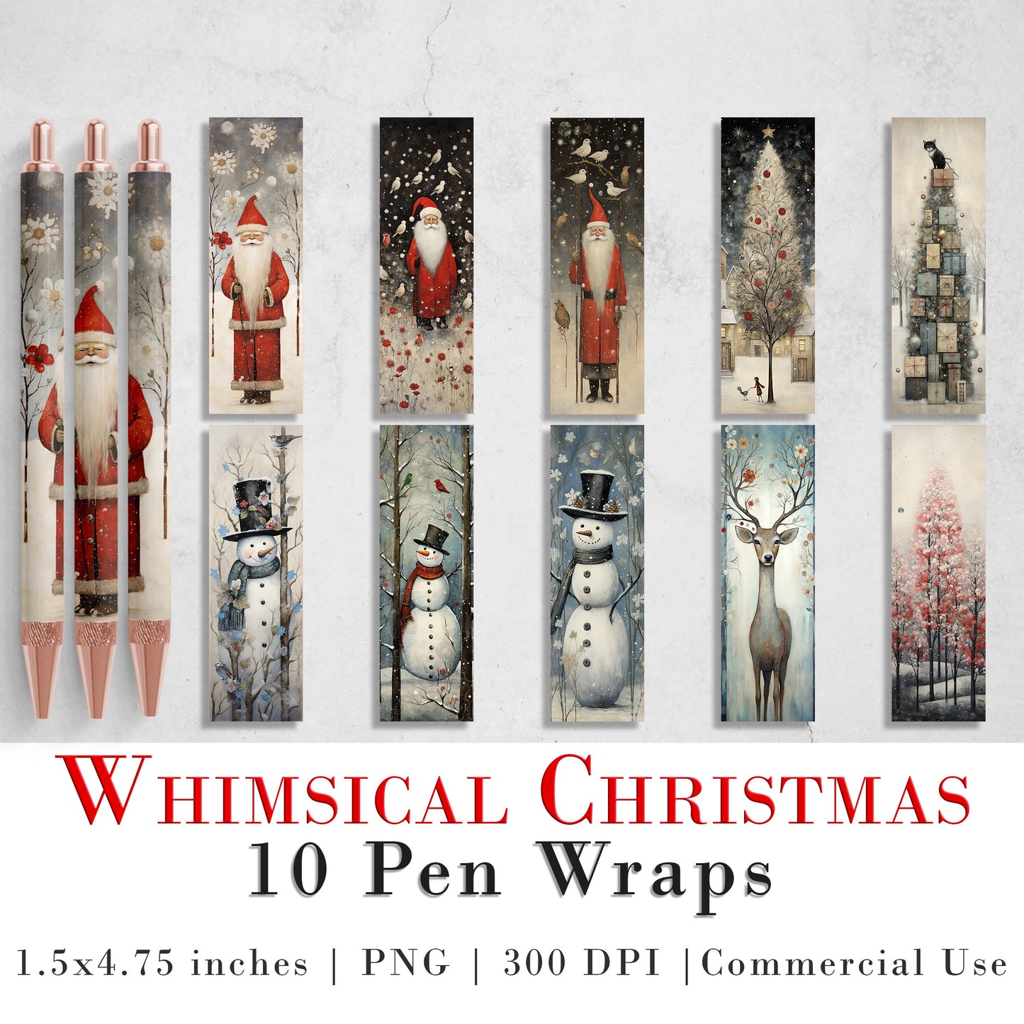 10 Cute Christmas Pen Wrap PNGs | Pen Wrap Sublimation Designs | Pen Waterslide Designs | Pencil Sublimation Design | Epoxy Pen Wraps