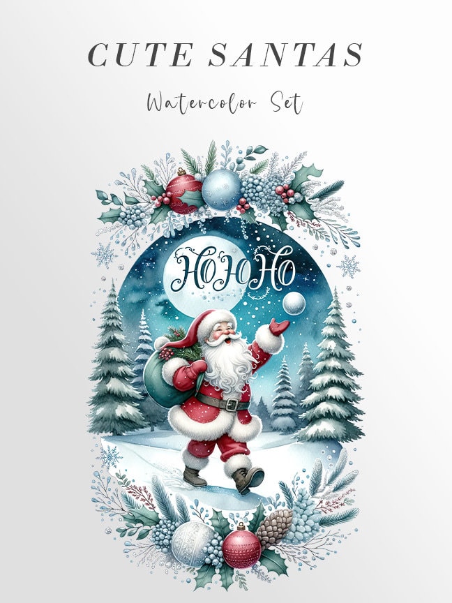 Cute Santas Clipart: Santa Claus Art for Christmas Crafts and Decor | Ho Ho Ho PNG Bundle | Digital Download | Sublimation files| X-mas Pack