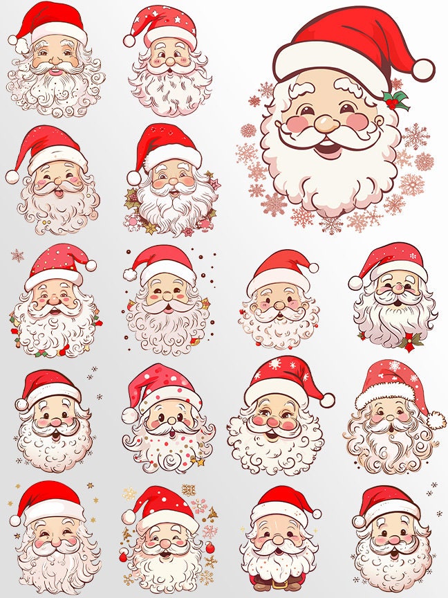 Retro Santa Clipart: Santa Claus Art for Christmas Crafts and Decor | PNG Bundle | Digital Download | Sublimation files | Kawaii X-mas Pack