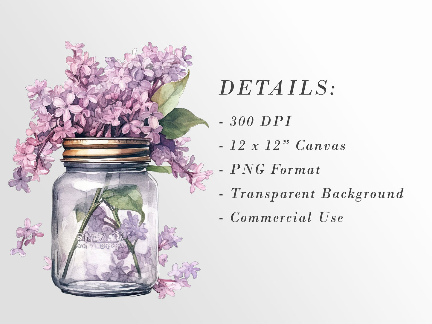 Lilac Floral Jars Clipart: Purple flowers in vases PNG Bundle | Watercolor Floral Bouquets | Elements Commercial Use | Digital Crafting
