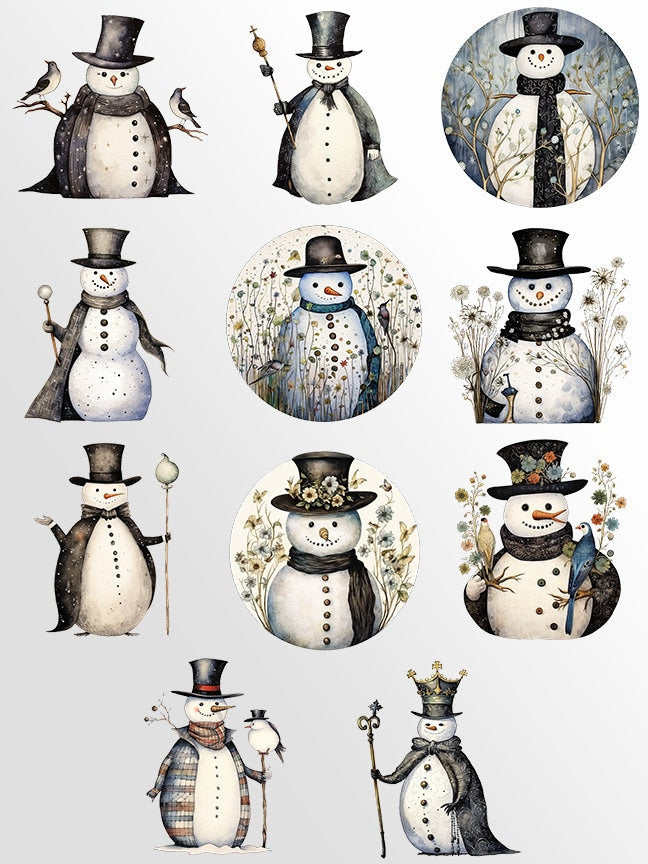 Whimsical Snowmen Clipart: Snowman Art for Christmas Crafts and Decor | PNG Bundle | Digital Download | Sublimation files | Retro Snowman