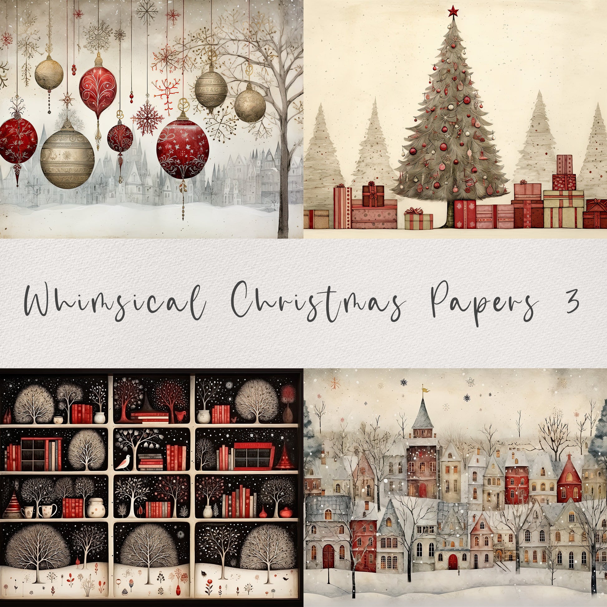 20 Whimsical Christmas Printable Art Pages| Digital Download JPG Paper Set| PNG sublimation| Whimsical Digital Paper | Retro Santa Claus