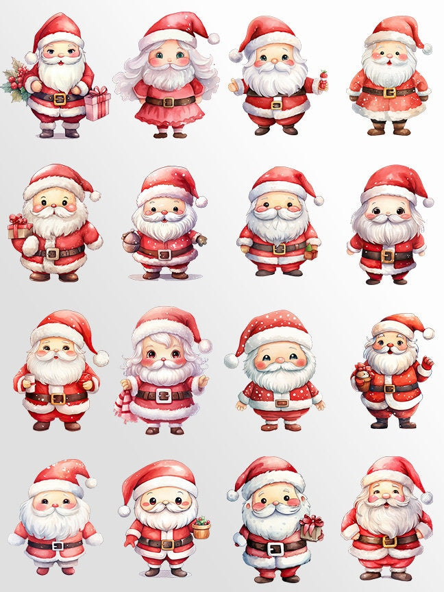 Cute Santa Clipart: Santa Claus Art for Christmas Crafts and Decor | PNG Bundle | Digital Download | Sublimation files | Kawaii X-mas Pack