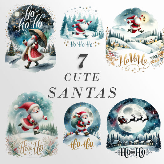 Cute Santas Clipart: Santa Claus Art for Christmas Crafts and Decor | Ho Ho Ho PNG Bundle | Digital Download | Sublimation files| X-mas Pack