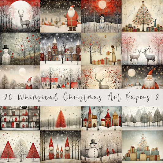 20 Whimsical Christmas Printable Art Pages| Digital Download JPG Paper Set| PNG sublimation| Whimsical Digital Paper | Retro Santa Claus
