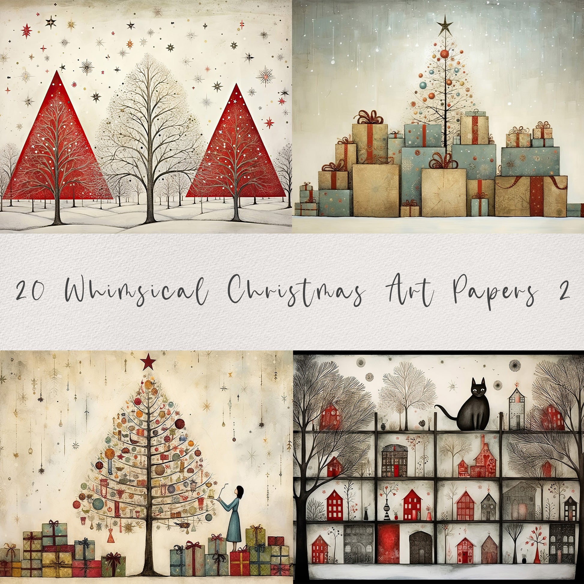 20 Whimsical Christmas Printable Art Pages| Digital Download JPG Paper Set| PNG sublimation| Whimsical Digital Paper | Retro Santa Claus