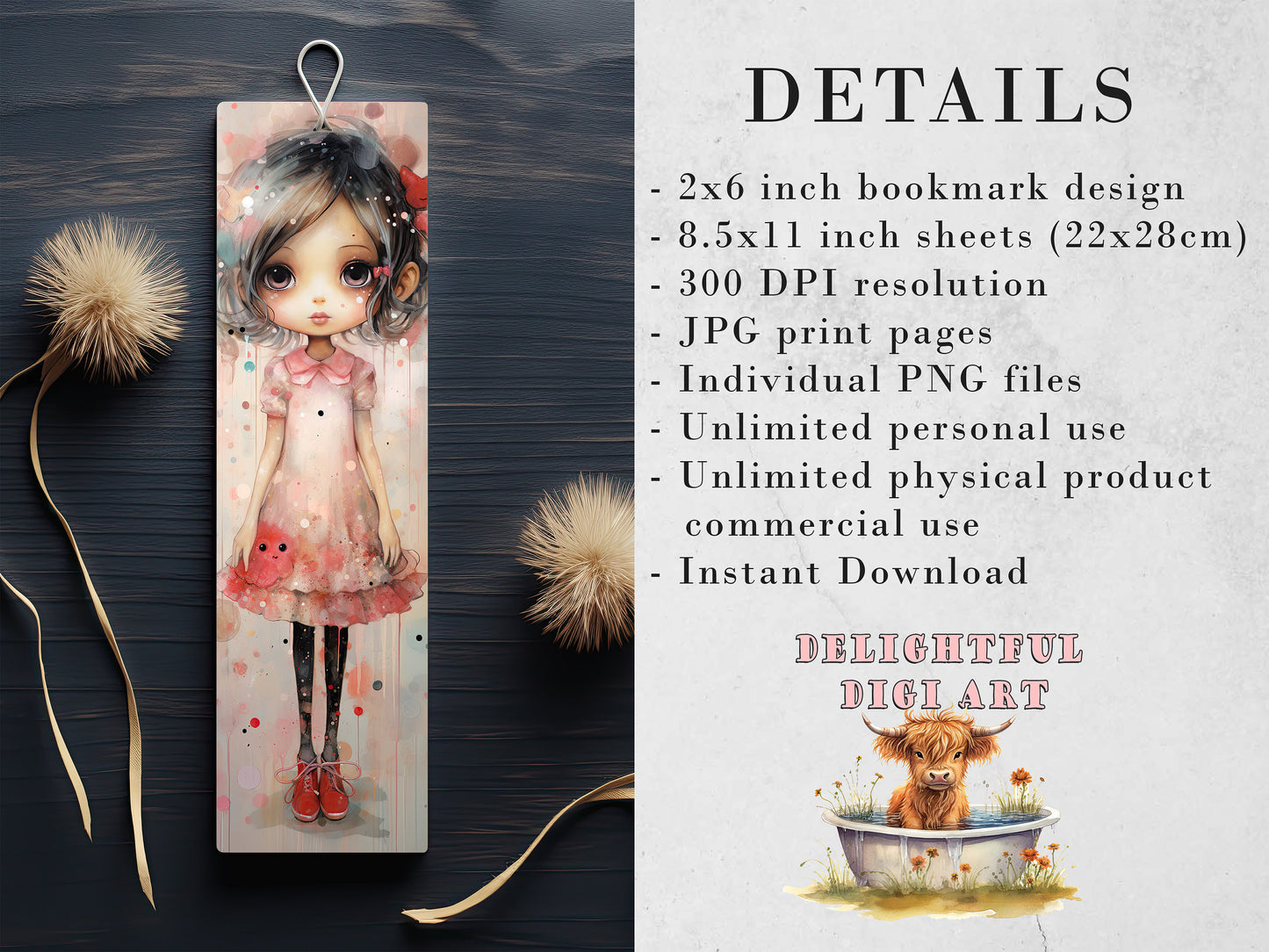 15 Chibi Girls Watercolor Printable Bookmarks | Digital Download JPG Bookmark Set PNG Bundle| Big Eyes sublimation bookmark set| Cute Girls