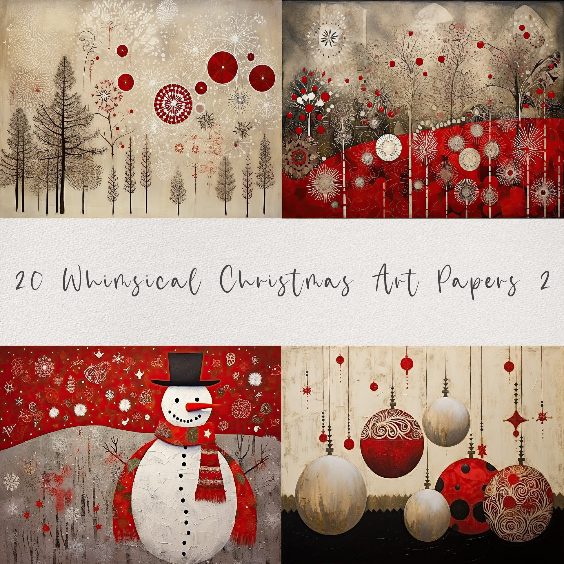 20 Whimsical Christmas Printable Art Pages| Digital Download JPG Paper Set| PNG sublimation| Whimsical Digital Paper | Red Santa Claus
