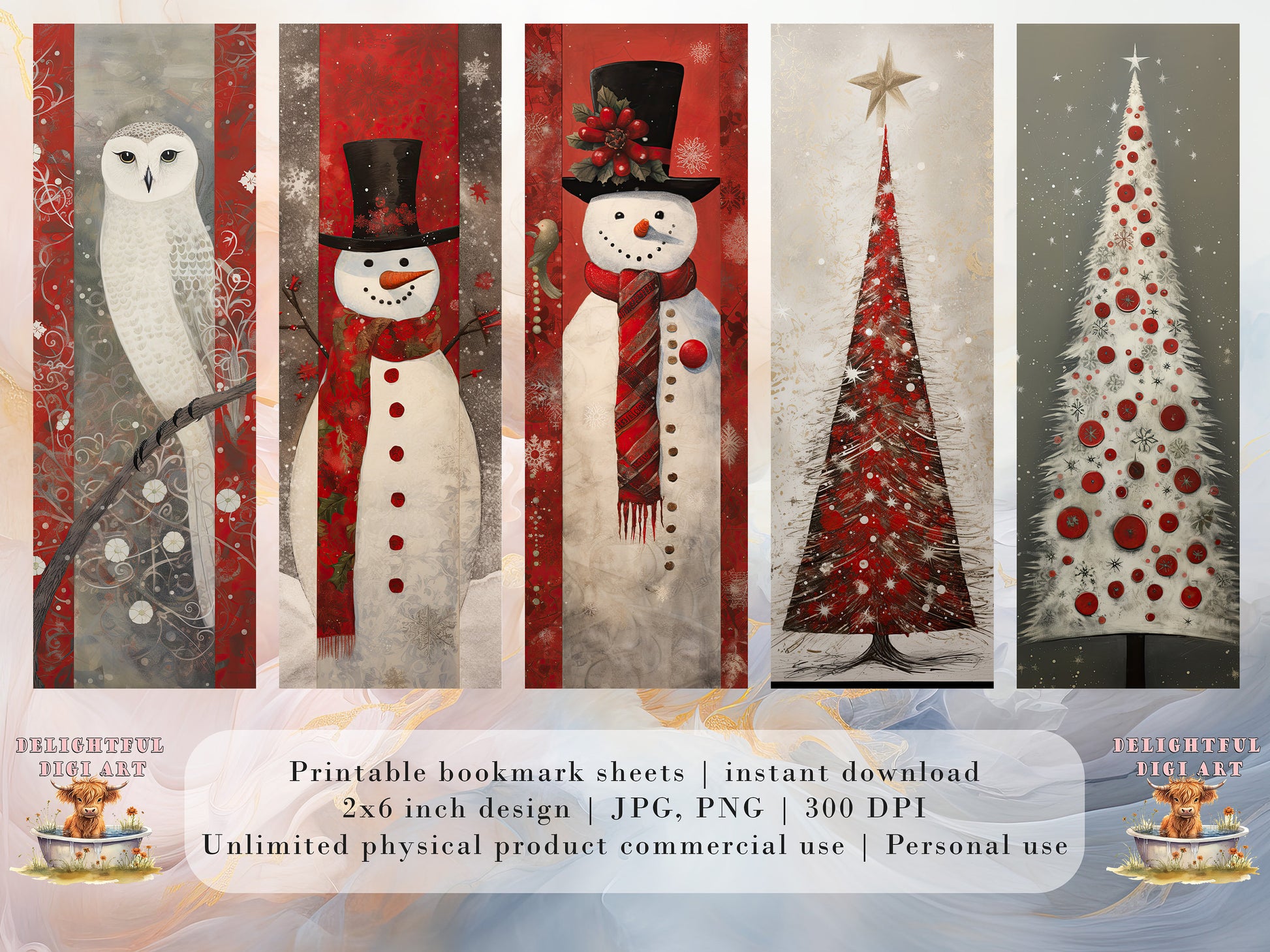 15 Whimsical Christmas Printable Bookmarks| Digital Download JPG Bookmark Sheets | Retro Xmas | Stocking Filler| DIY Gift Idea| Abstract Art