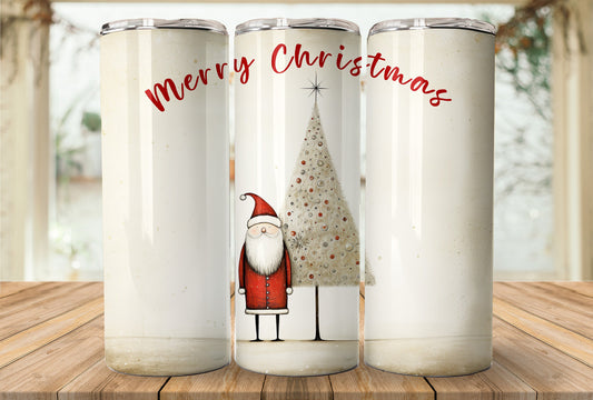 Whimsical Santa 20oz Tumbler Sublimation Design, Merry Christmas Straight Tumbler Wrap PNG, Merry and Bright Santa Printable Minimalist XMas