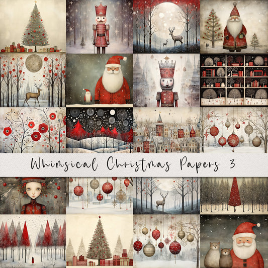 20 Whimsical Christmas Printable Art Pages| Digital Download JPG Paper Set| PNG sublimation| Whimsical Digital Paper | Retro Santa Claus