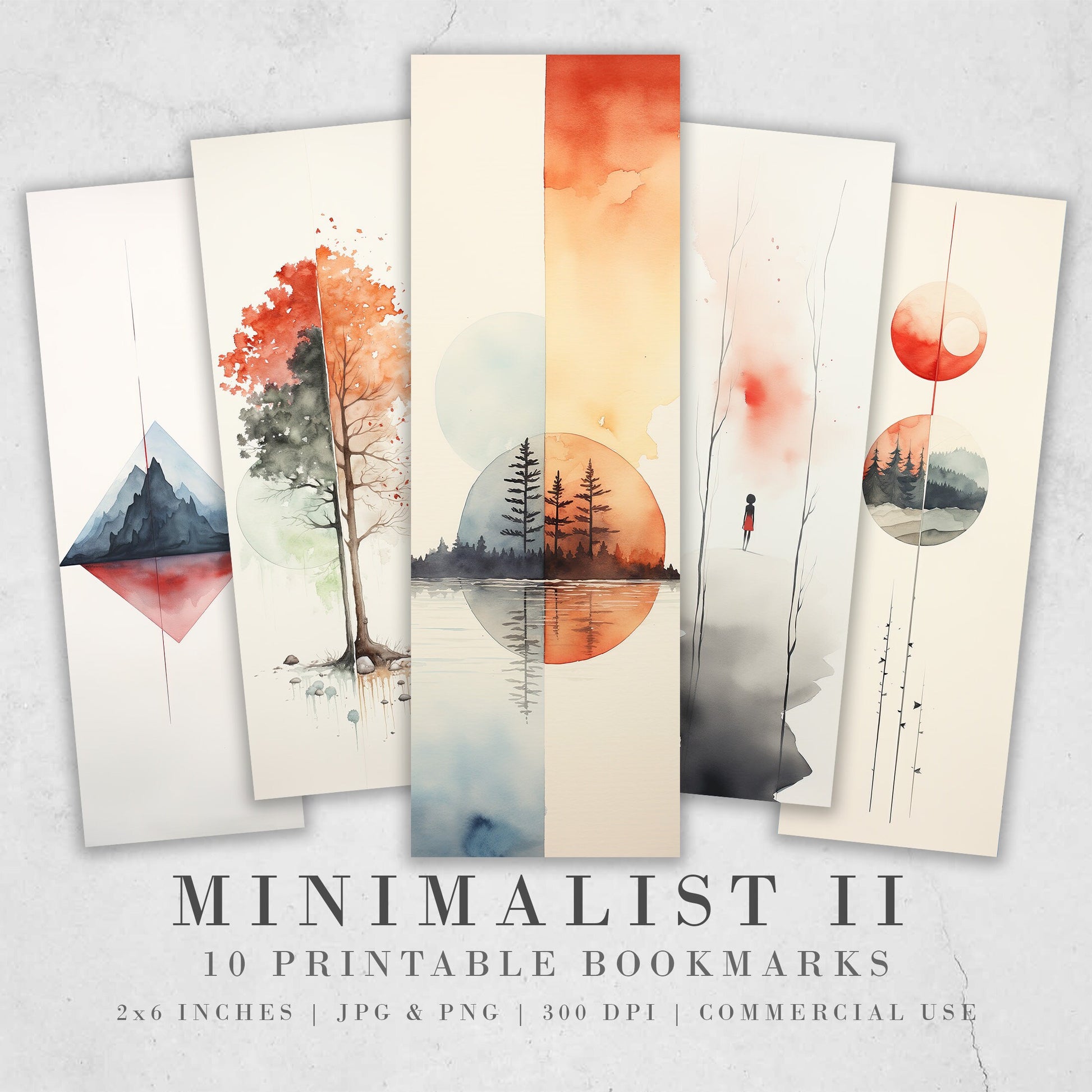 Watercolor Landscape Printable Bookmarks| 10 Minimalist Design Bookmarks| Book Lover Gift| DIY Craft Idea| JPG Bookmark Sheets| PNG Bundle