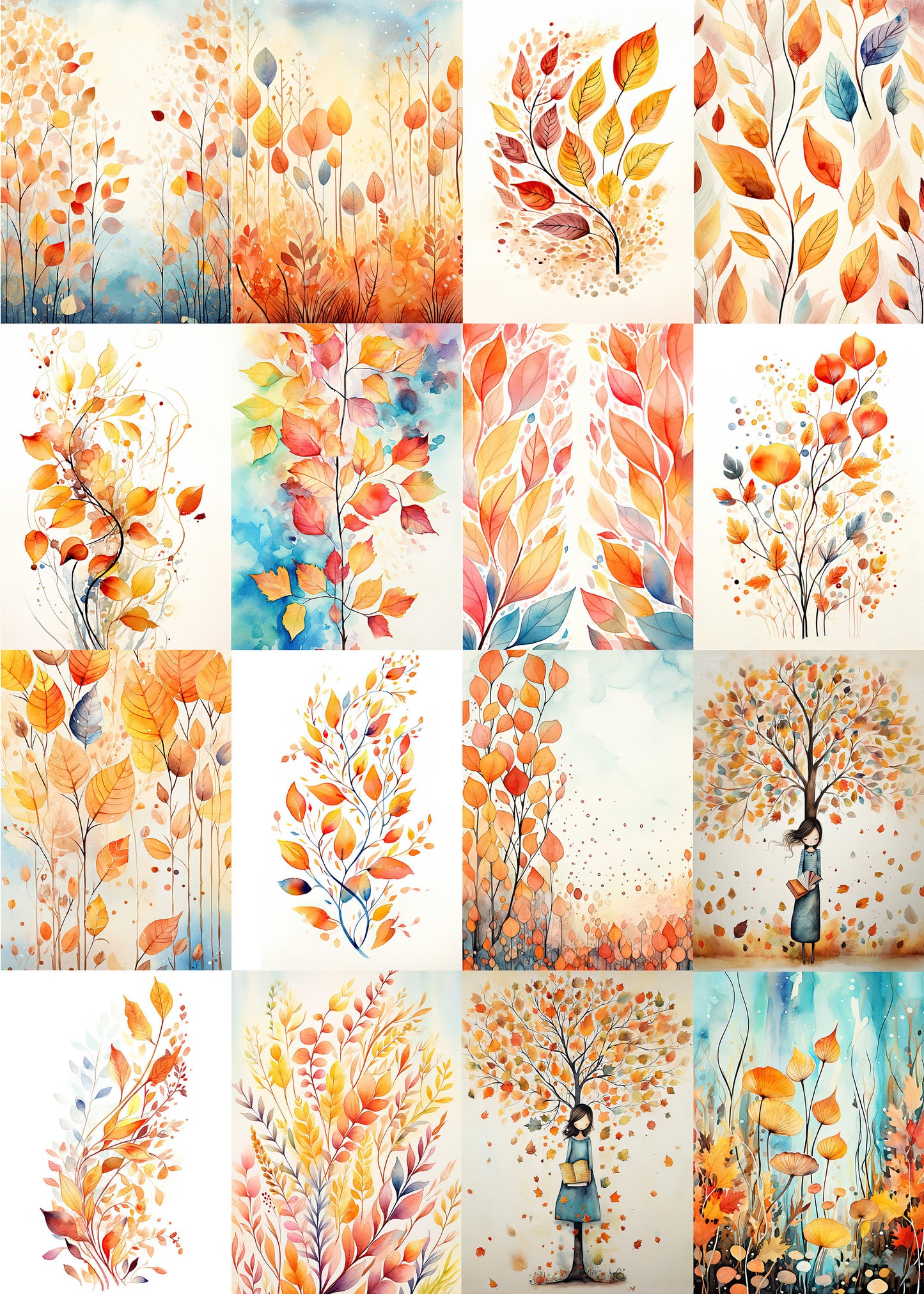 Fall Leaves Printable Pages: Autumn Clipart for Crafts and Decor | PNG Bundle | Digital Download | Sublimation Designs | Whimsical Designs