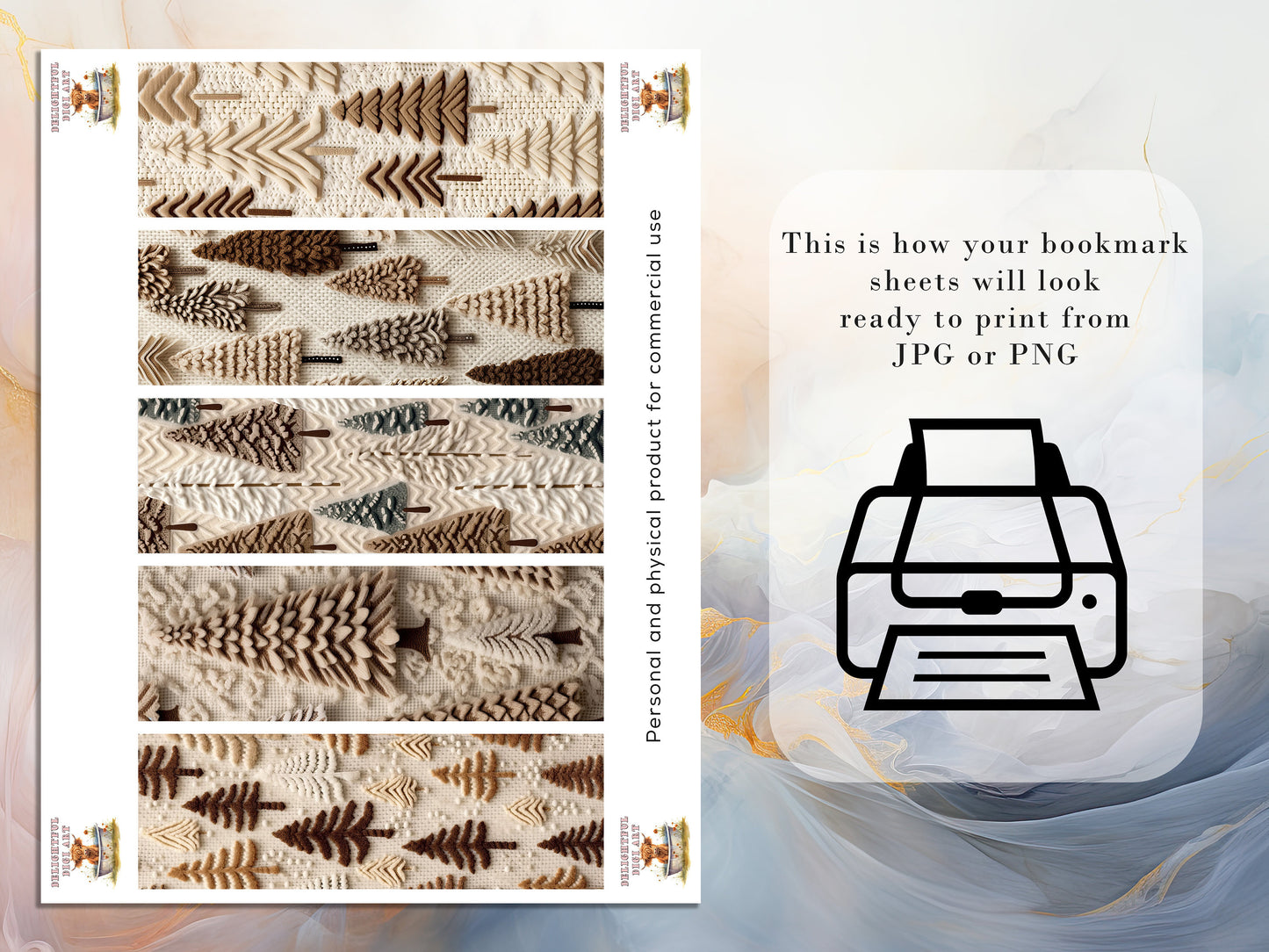 Cozy Boho Winter Knit Printable Bookmarks | Digital Download JPG Bookmark Set | PNG bookmark | Christmas Tree sublimation set | Neutral Tone