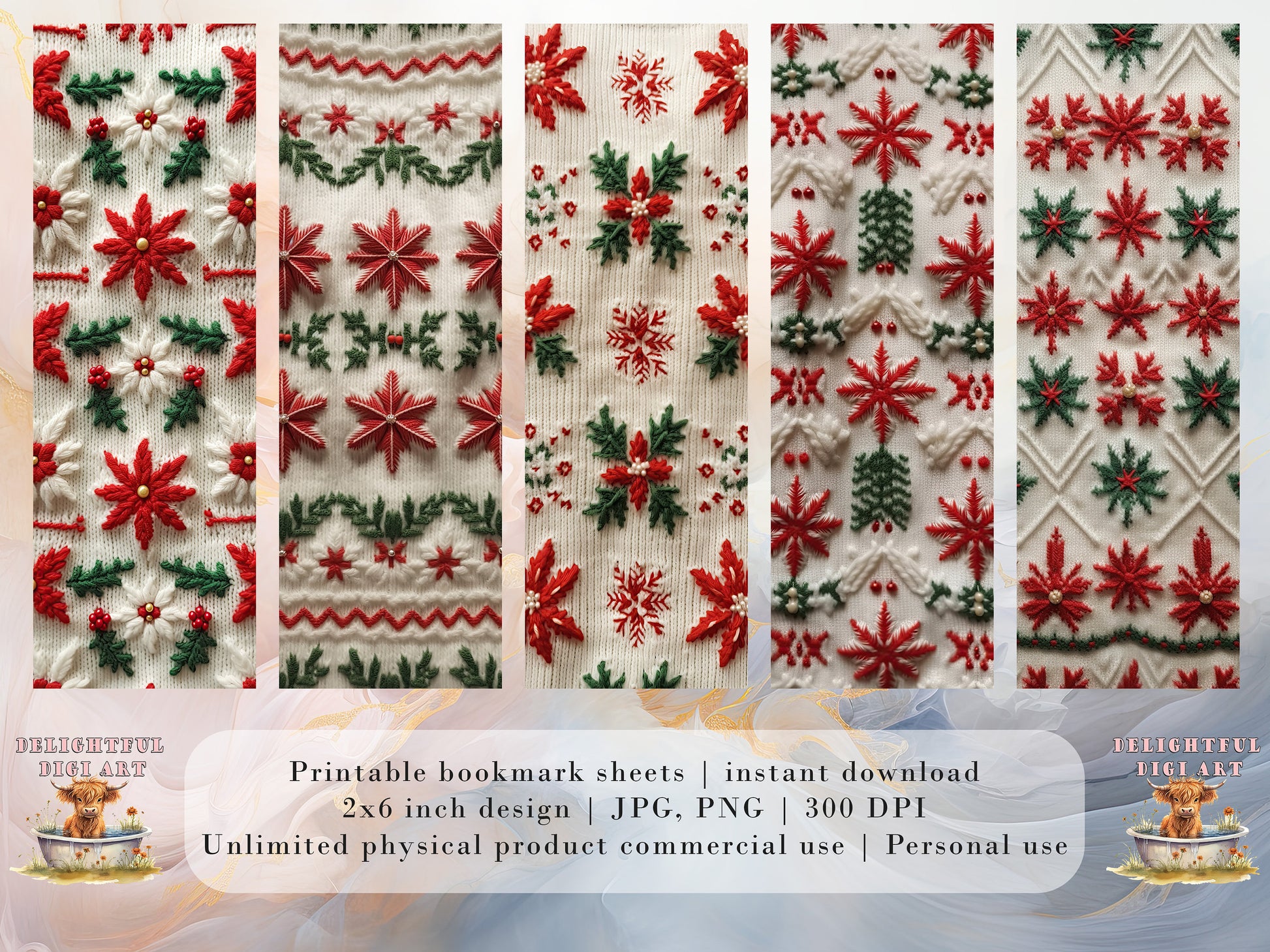 Cozy Christmas Knit Printable Bookmarks | Digital Download JPG Bookmark Set | PNG bookmark | Red & Green sublimation set | Ugly Sweater