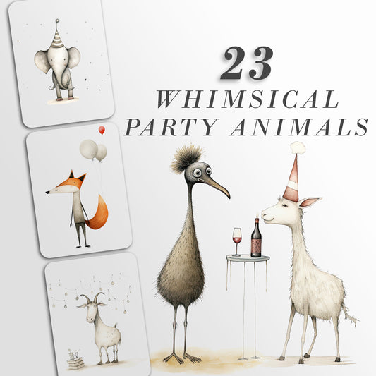 Cute Animal Party Whimsy Clipart: Happy Birthday Graphics for Crafts and Decor | PNG Bundle | Sublimation files| Quirky Printable Creatures