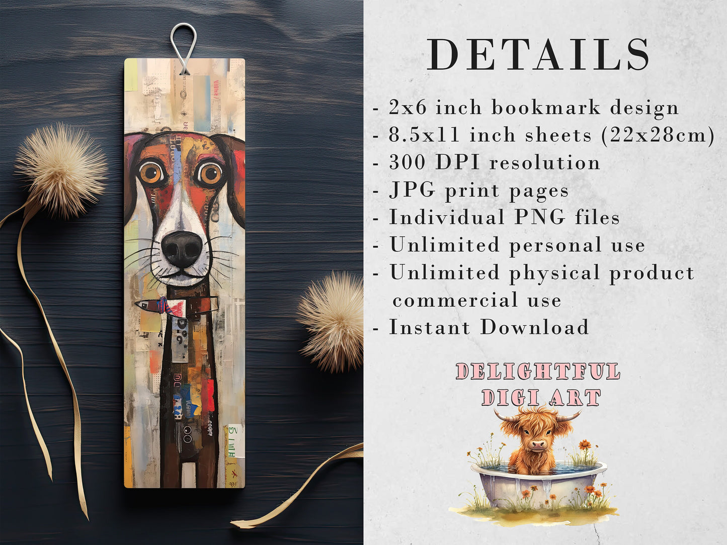 The Muttley Crew Printable Bookmarks| 15 Quirky Mixed Media Dog Bookmark Sheets| PNG bookmark sublimation| Whimsical Dogs Digital Bookmarks