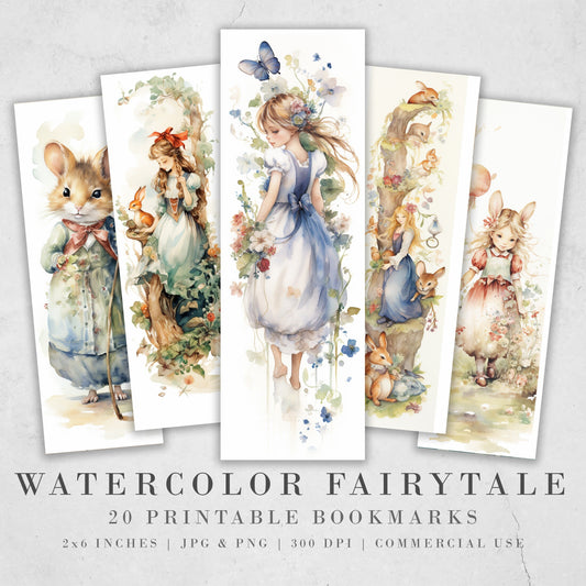 20 Watercolor Fairy Tale Printable Bookmarks | Digital Download JPG Bookmark Sheets | PNG bookmark sublimation | fantasy bookmark set | kids