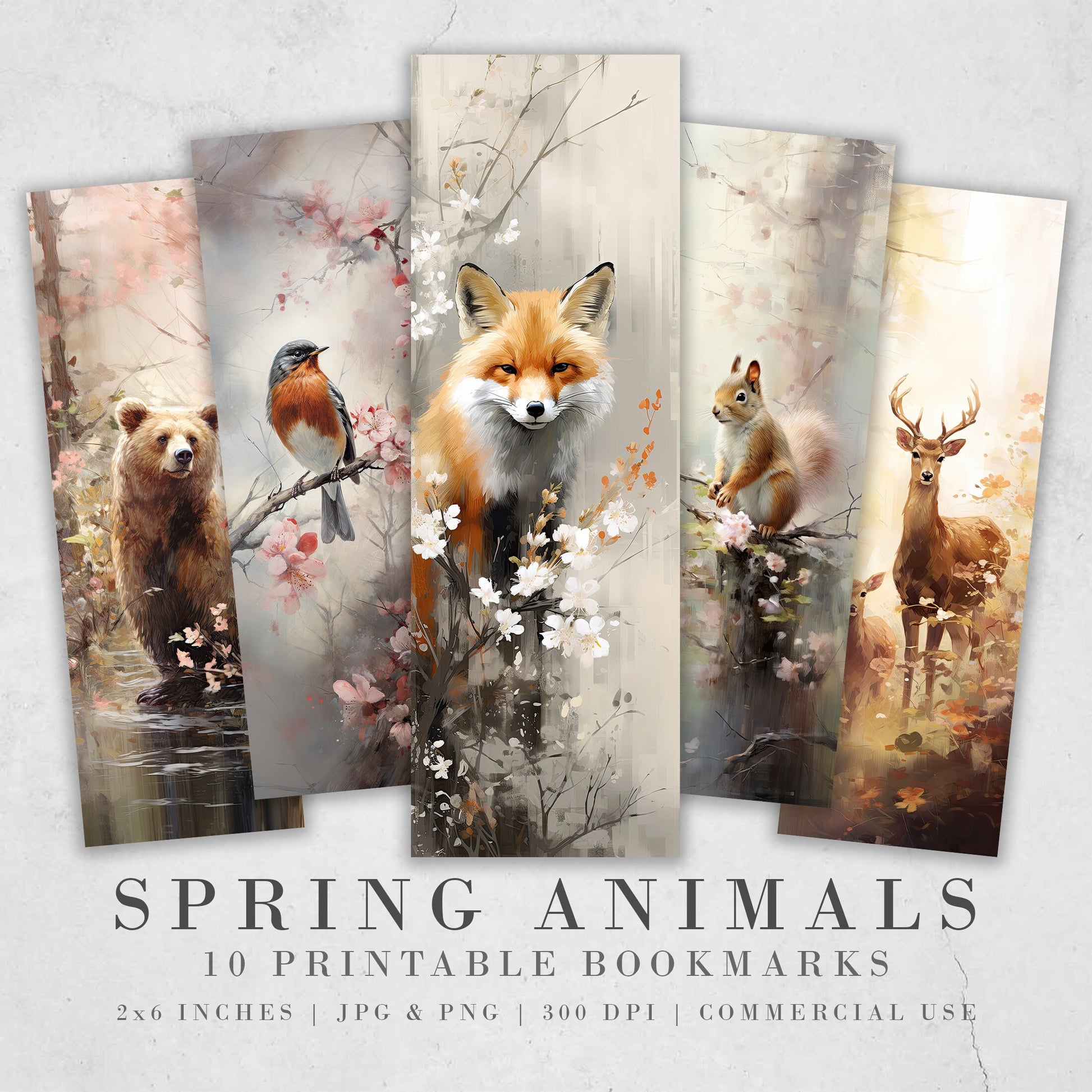 10 Spring Animals Printable Bookmarks | Digital Download JPG Bookmark Set| PNG bookmark sublimation | Cute bookmark set | Fussy Cuts