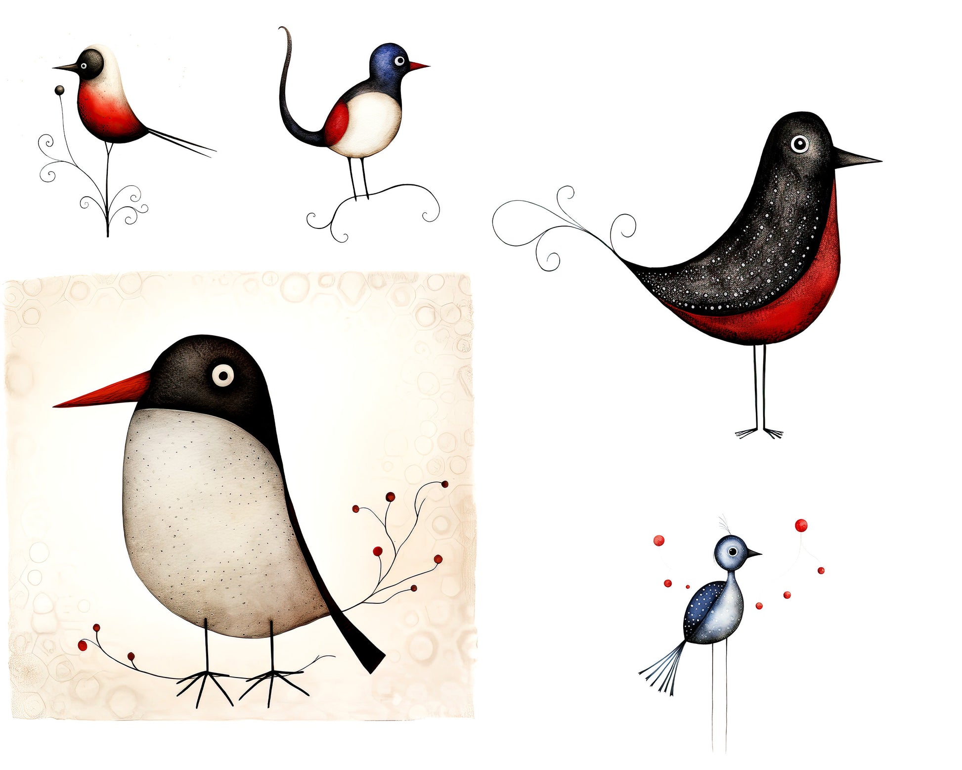 Whimsical Birds Clipart: Quirky Art for Crafts and Decor | Bird PNG Bundle | Watercolor Illustrations | Sublimation Designs | Printable Art