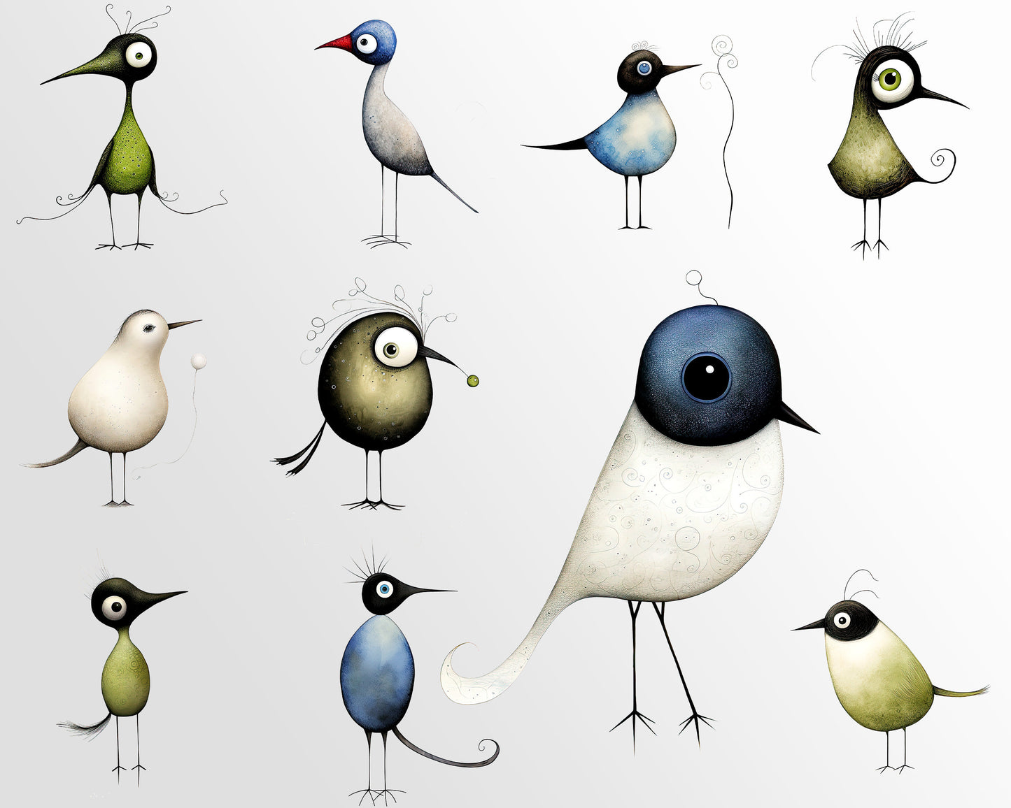 Whimsical Birds Clipart: Quirky Art for Crafts and Decor | Bird PNG Bundle | Watercolor Illustrations | Sublimation Designs | Printable Art