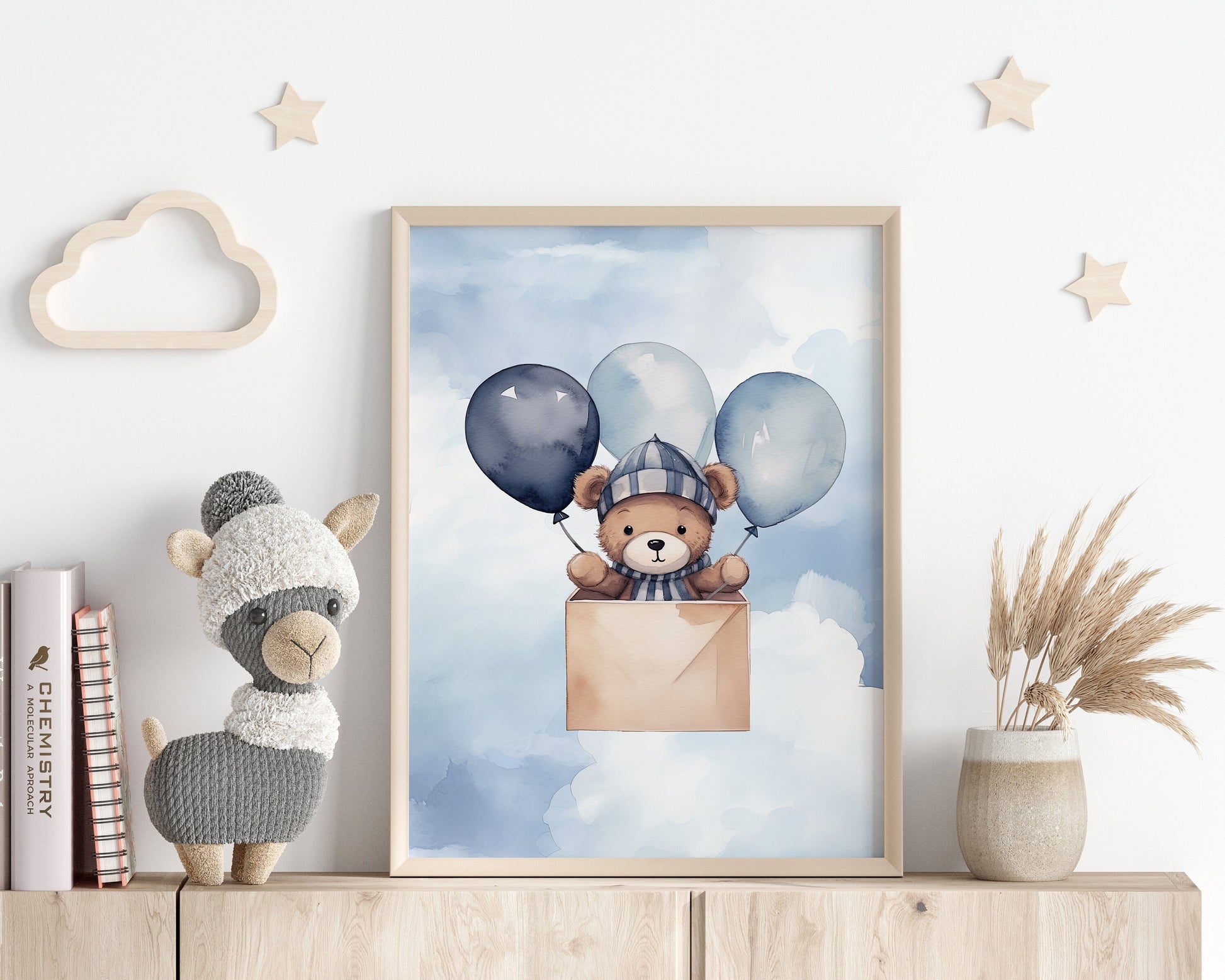 Watercolor Teddy Bear, Clipart Pack for a boys Baby Shower, Clipart for commercial use, Transparent PNGs, Blue Aeroplane Balloons