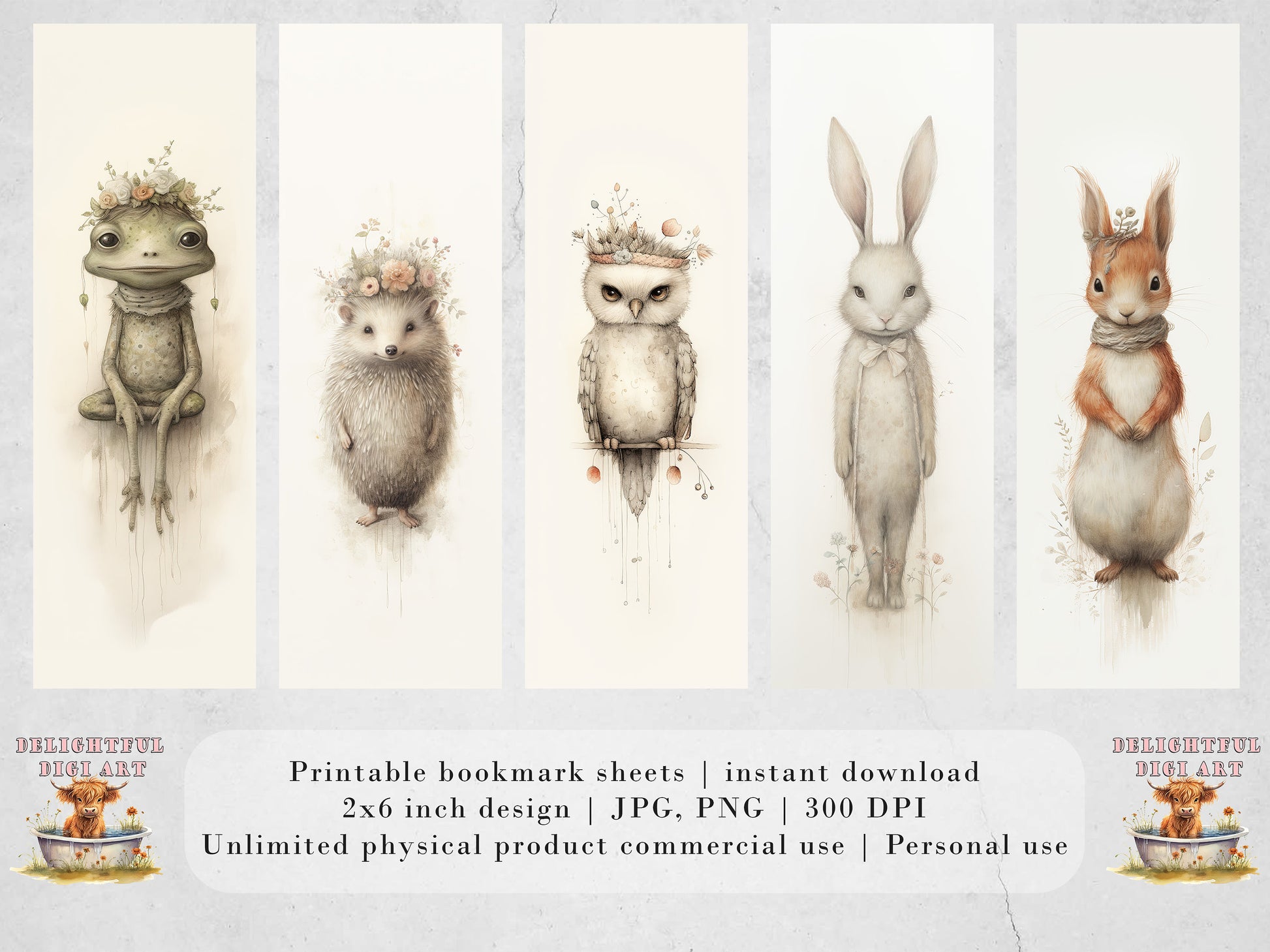 Whimsical Creatures Printable Bookmarks, Cute Animal Book Lovers Designs, Bookmark Sublimation Designs, Creative Gifts for readers