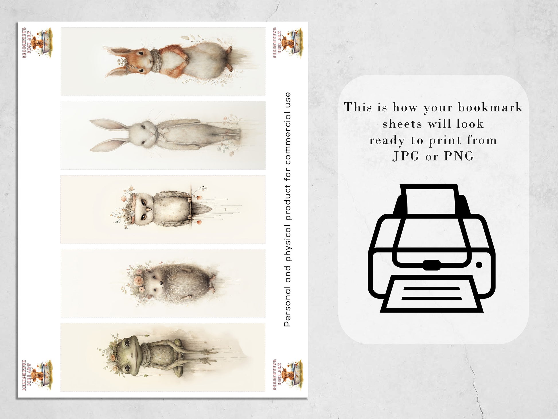 Whimsical Creatures Printable Bookmarks, Cute Animal Book Lovers Designs, Bookmark Sublimation Designs, Creative Gifts for readers