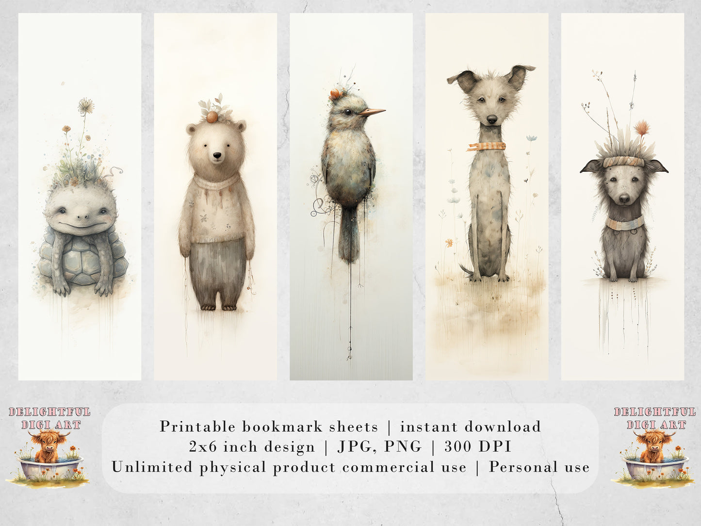 Whimsical Creatures Printable Bookmarks, Cute Animal Book Lovers Designs, Bookmark Sublimation Designs, Creative Gifts for readers