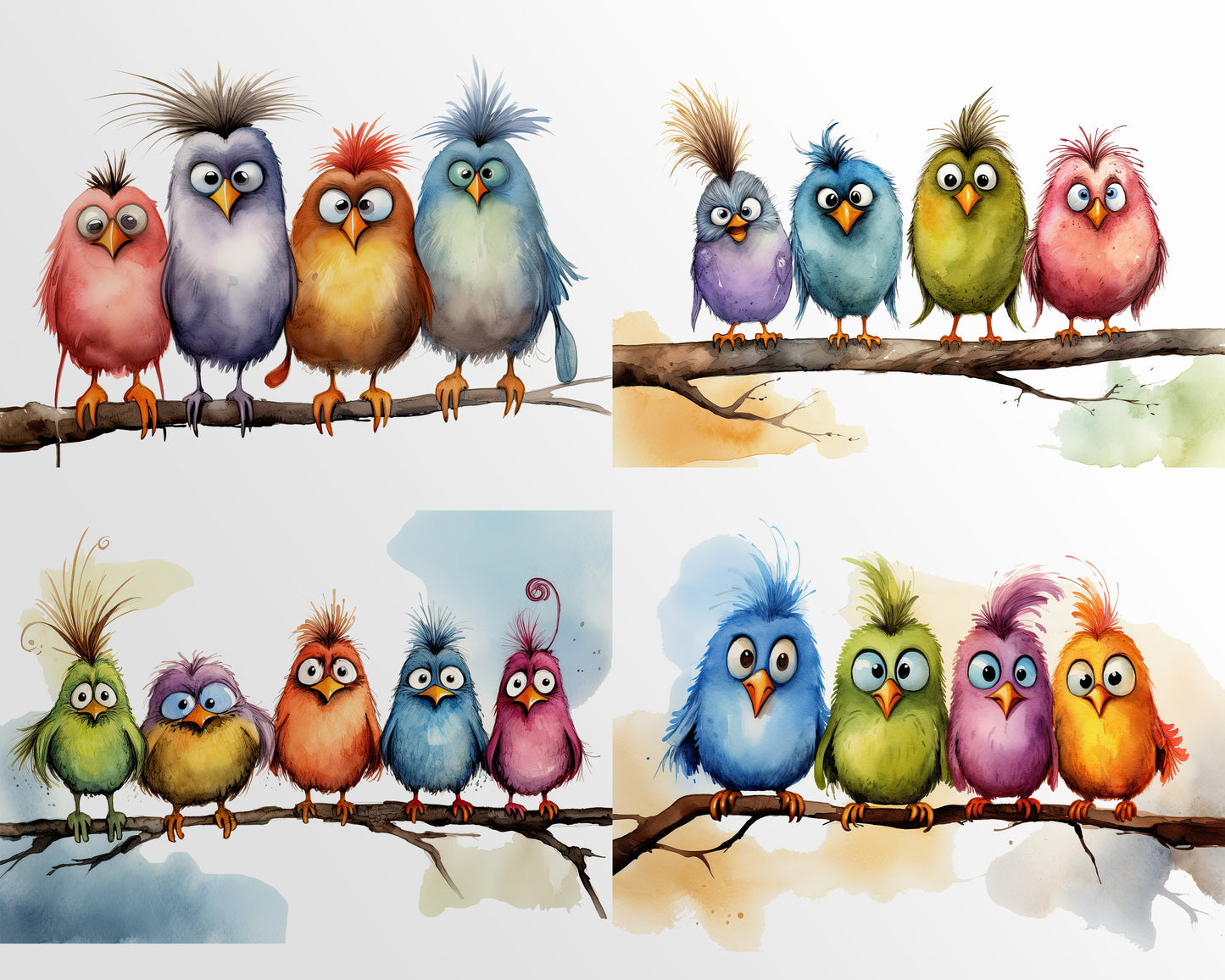 Funny Birds watercolour clipart funny bird images Ostrich Bird PNG Funny birds on a branch clip art whimsical quirky birds png T shirt png