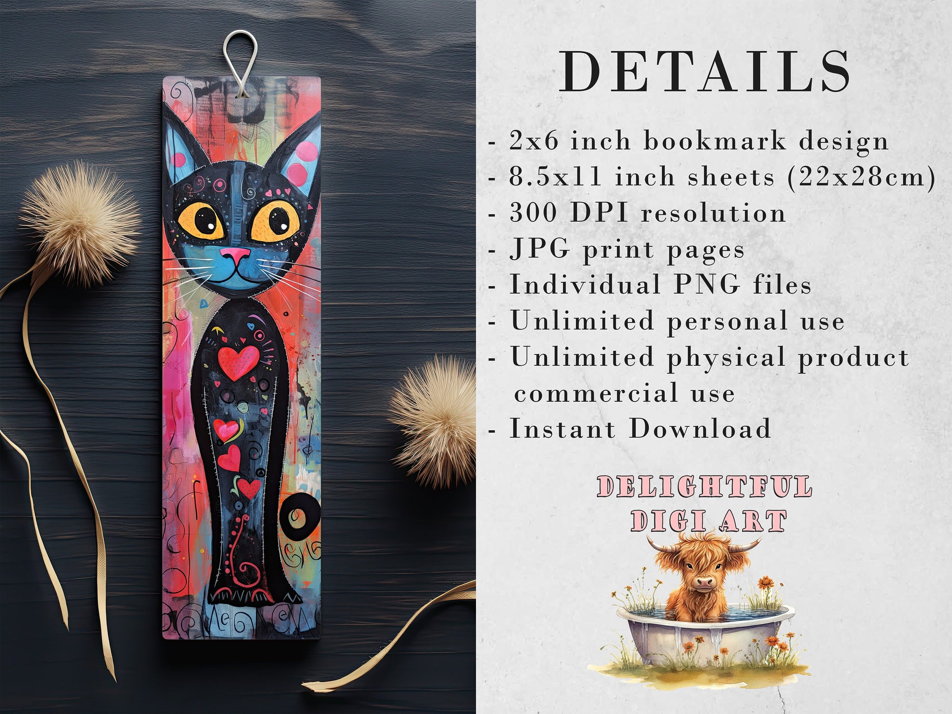 Meow Society Printable Bookmarks| 10 Quirky Mixed Media Cat Bookmark Sheets| PNG bookmark sublimation| Whimsical Cat Digital Bookmarks