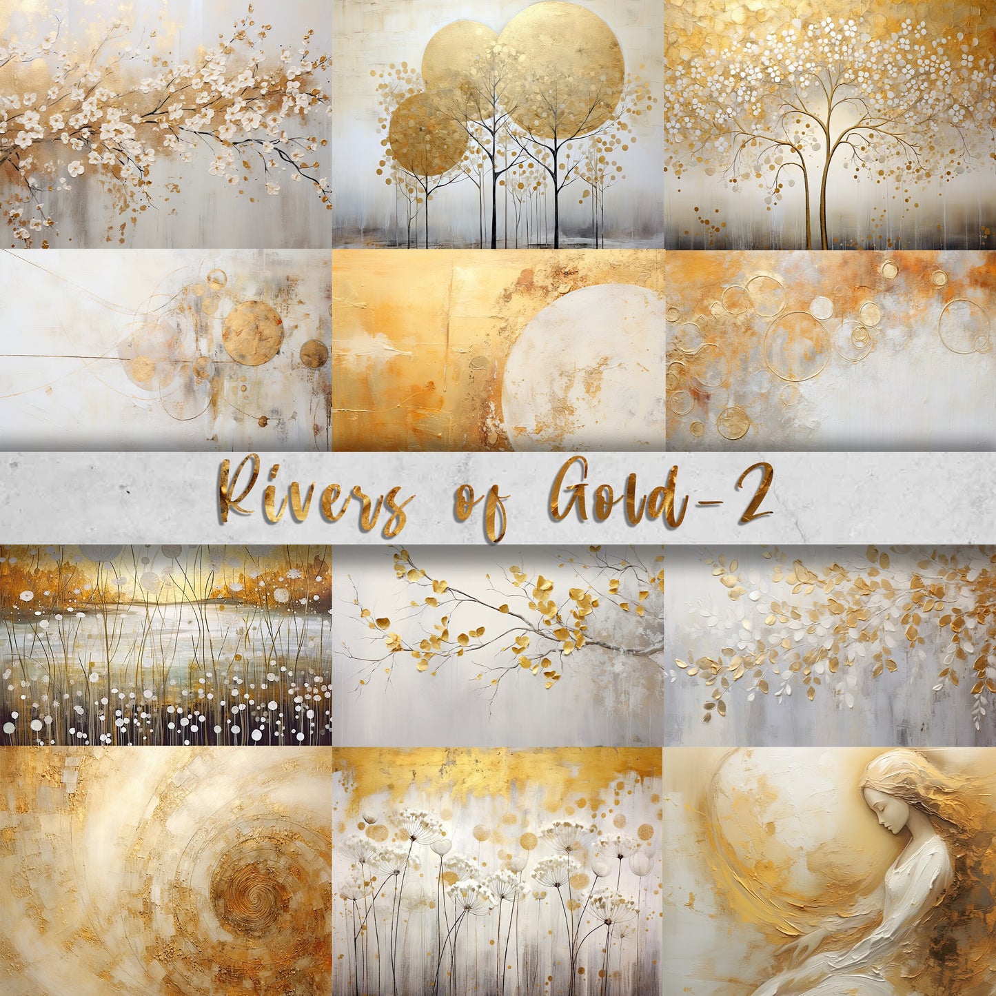 Rivers of Gold 2 - 12 Elegant White and Gold Papers/Backgounds (11x8.5"), CU, Wedding, Christmas, Junk Journal, Digital Art, DIY Card Making