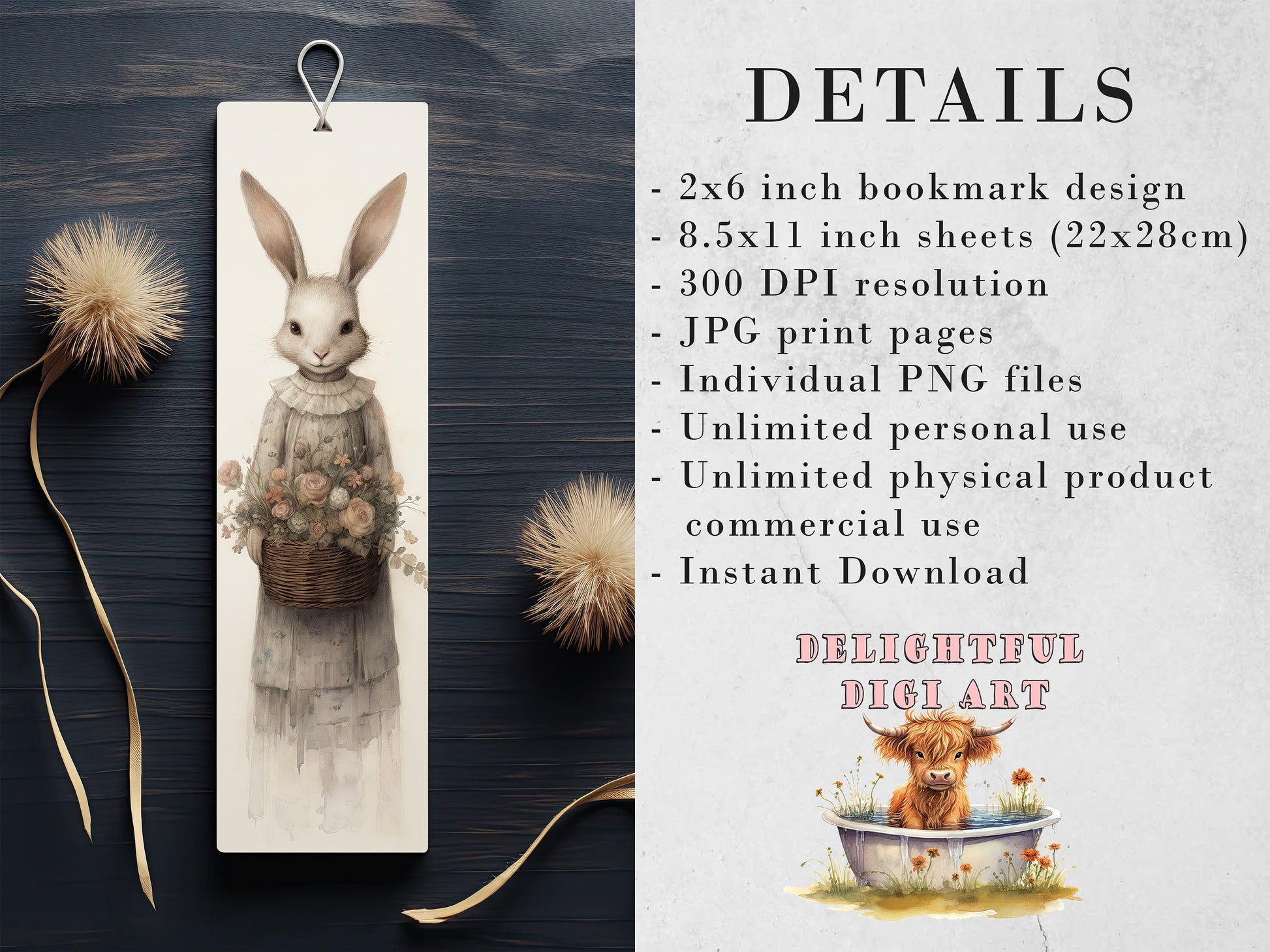 Easter Bunny Whimsy Printable Bookmarks, Cute Animal Book Lovers Designs, Bookmark Sublimation Designs, Creative Gifts for readers, Fun art