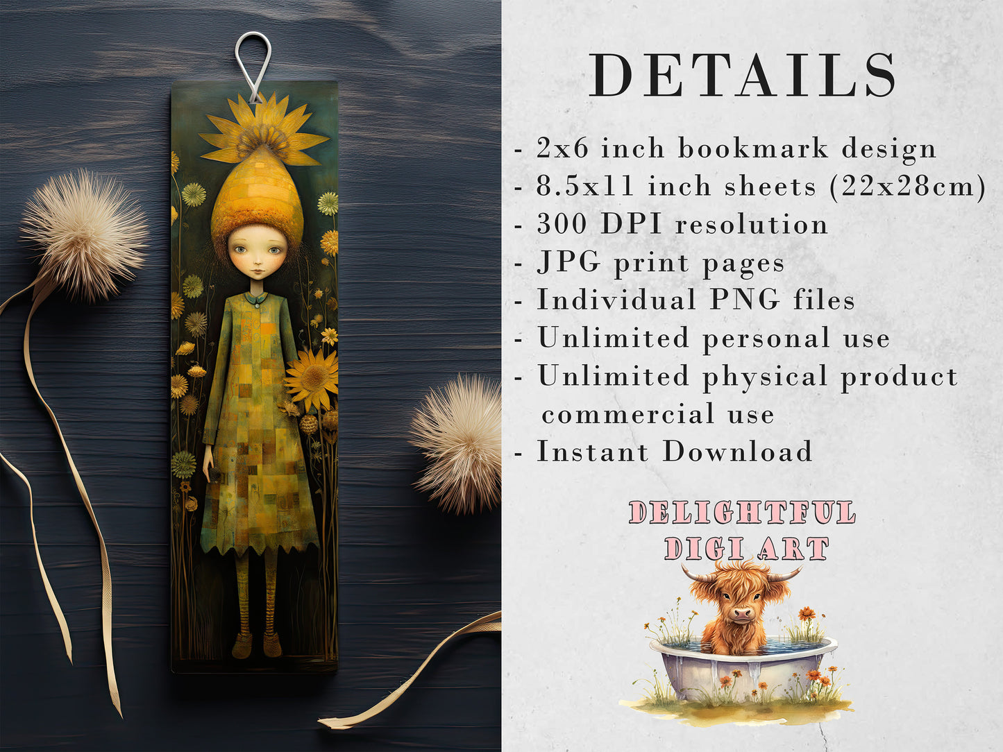 Whimsical Spring Girls Printable Bookmarks, Cute Book Lovers Designs, Bookmark Sublimation Designs, Creative Gifts for readers, Junk Journal