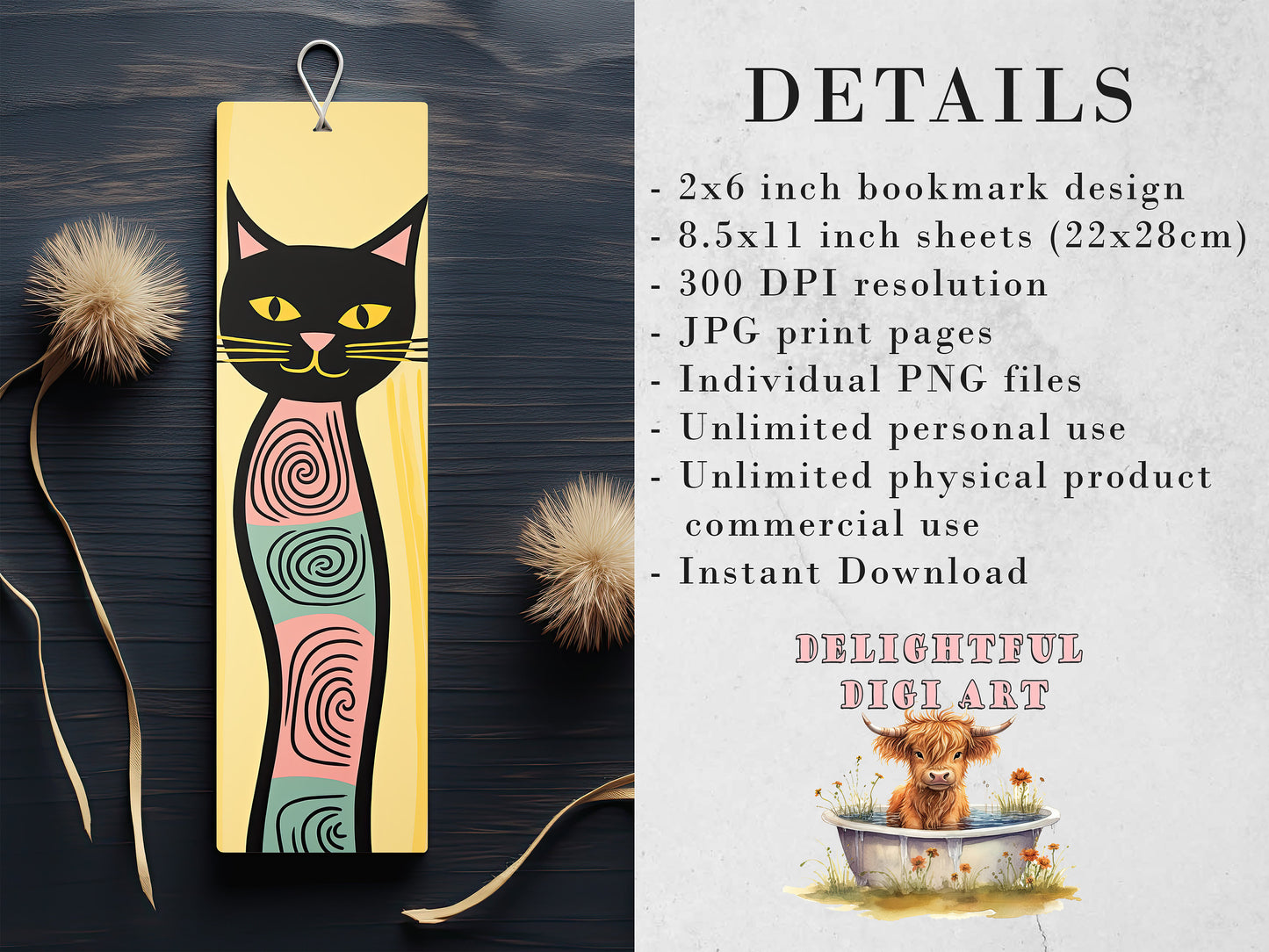 Whimsical Cats Printable Bookmarks| 15 Quirky Cat Bookmarks| PNG bookmark sublimation| Digital Bookmarks| Cat Lover Gift Idea| book nerd