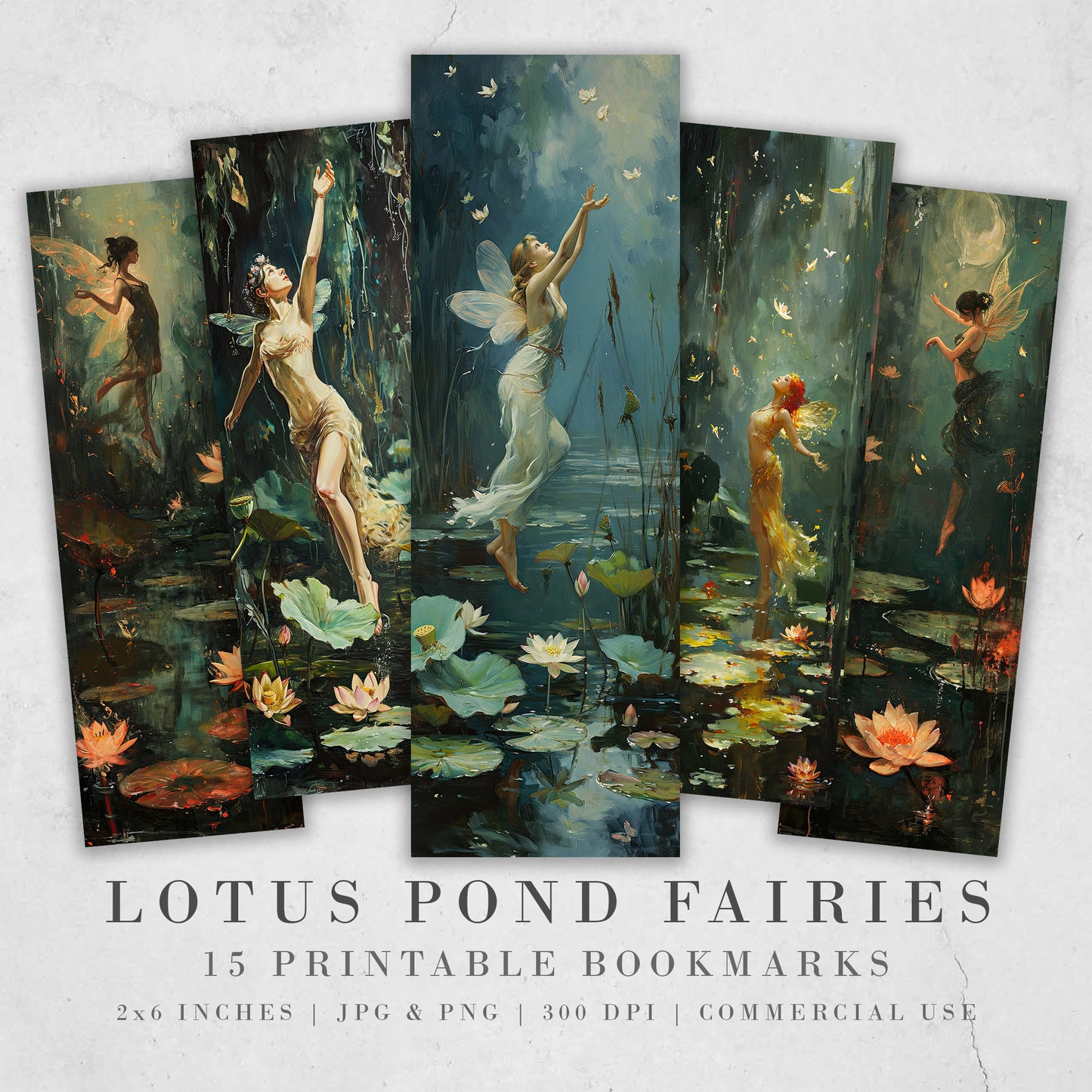 Lotus Pond Fairies Printable Bookmarks, Dancing Fairy Book Lovers Designs, Bookmark Sublimation Designs, Creative Gifts for readers