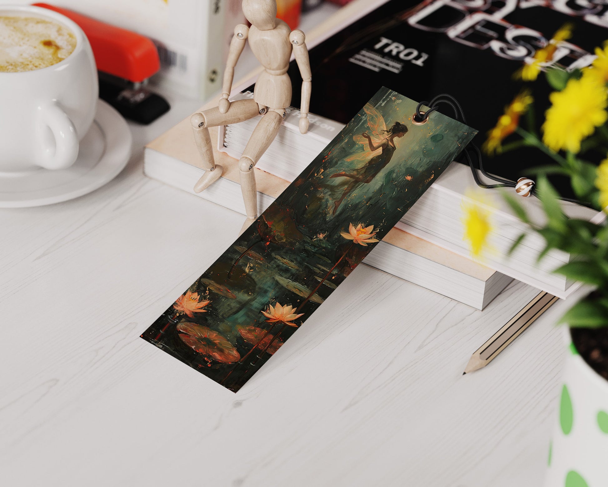 Lotus Pond Fairies Printable Bookmarks, Dancing Fairy Book Lovers Designs, Bookmark Sublimation Designs, Creative Gifts for readers