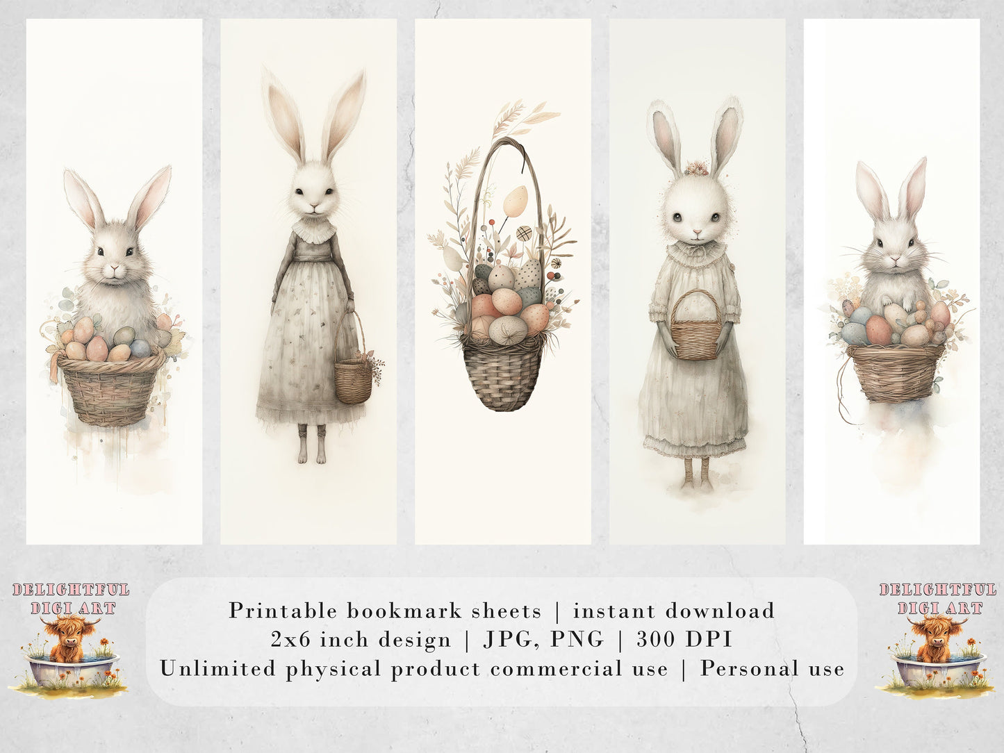 Easter Bunny Whimsy Printable Bookmarks, Cute Animal Book Lovers Designs, Bookmark Sublimation Designs, Creative Gifts for readers, Fun art