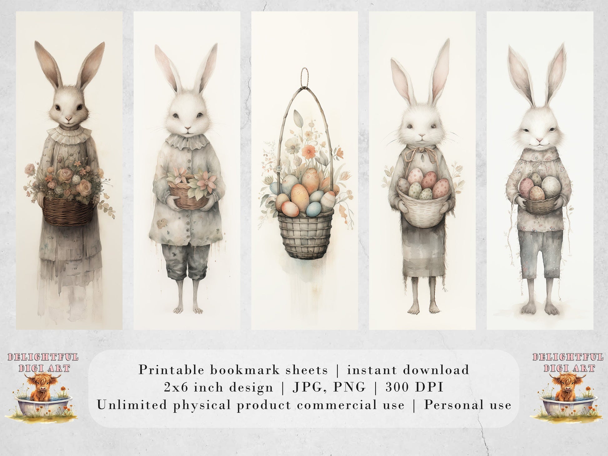 Easter Bunny Whimsy Printable Bookmarks, Cute Animal Book Lovers Designs, Bookmark Sublimation Designs, Creative Gifts for readers, Fun art