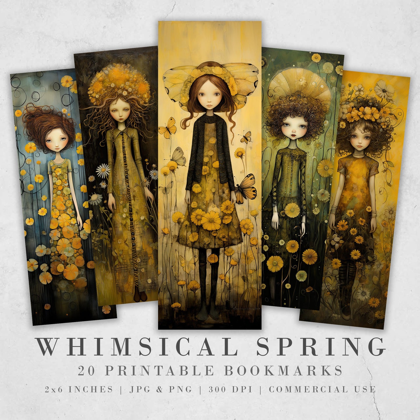 Whimsical Spring Girls Printable Bookmarks, Cute Book Lovers Designs, Bookmark Sublimation Designs, Creative Gifts for readers, Junk Journal